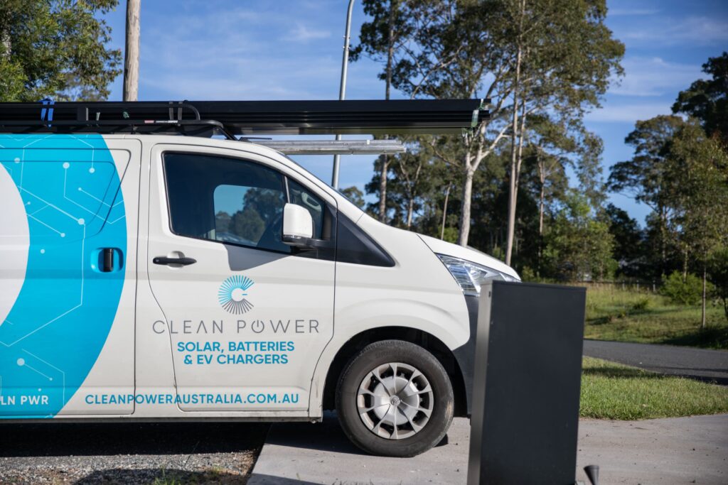 A branded Clean Power van parked at a job, Newcastle, Maitland & Lake Macquarie
