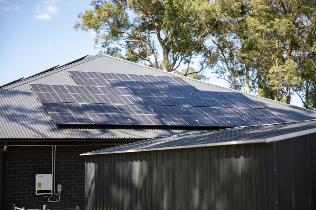 A completed array on a dark metal roof, Canberra & the ACT