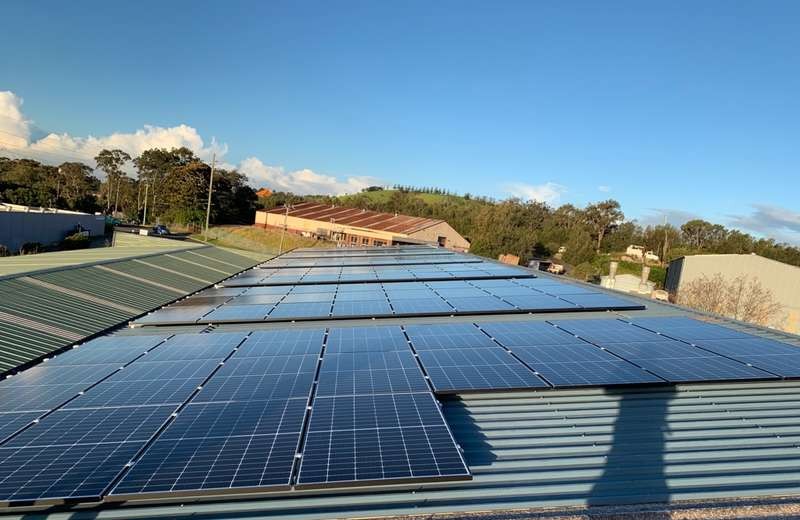 Solar panels across the main workshop roof at Integrity Pumps and Engineering, Unanderra