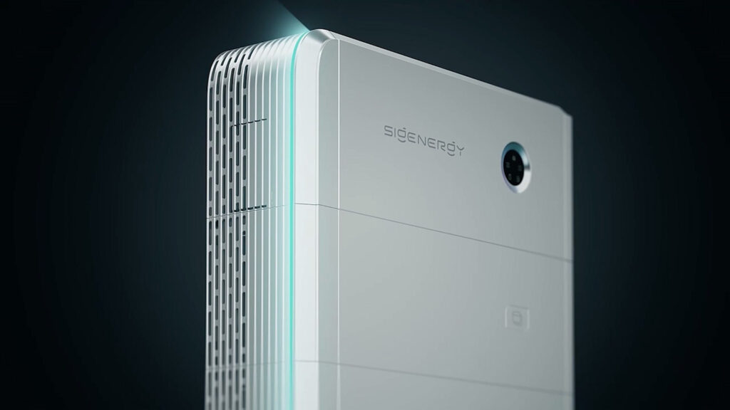 Close-up of a Sigenergy SigenStor battery stack with its edge lighting lit
